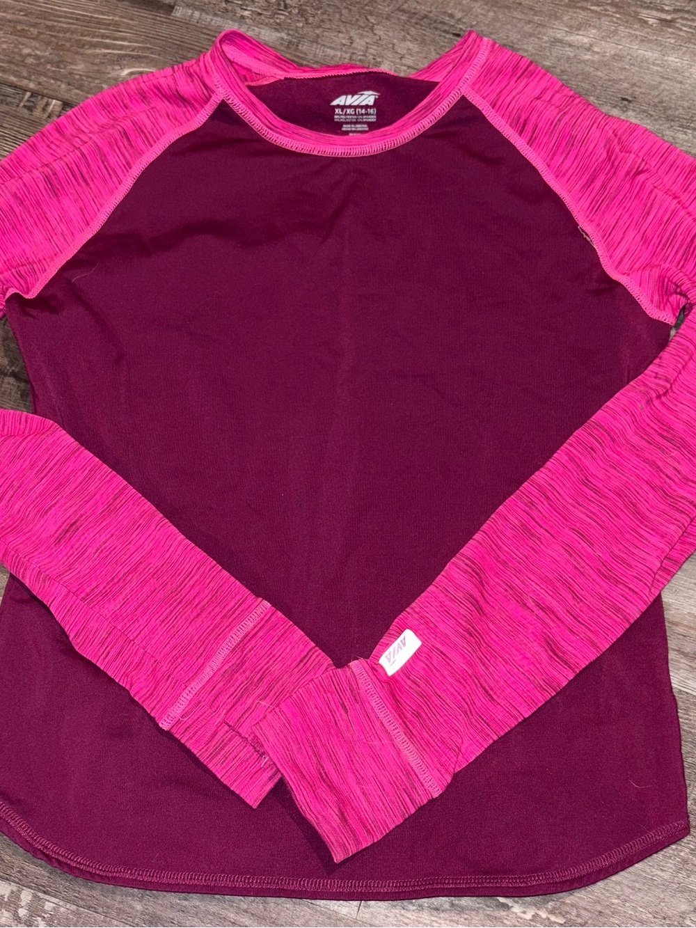 Avia Women's Maroon Body with Hot Pink Raglan Long Sleeve Top